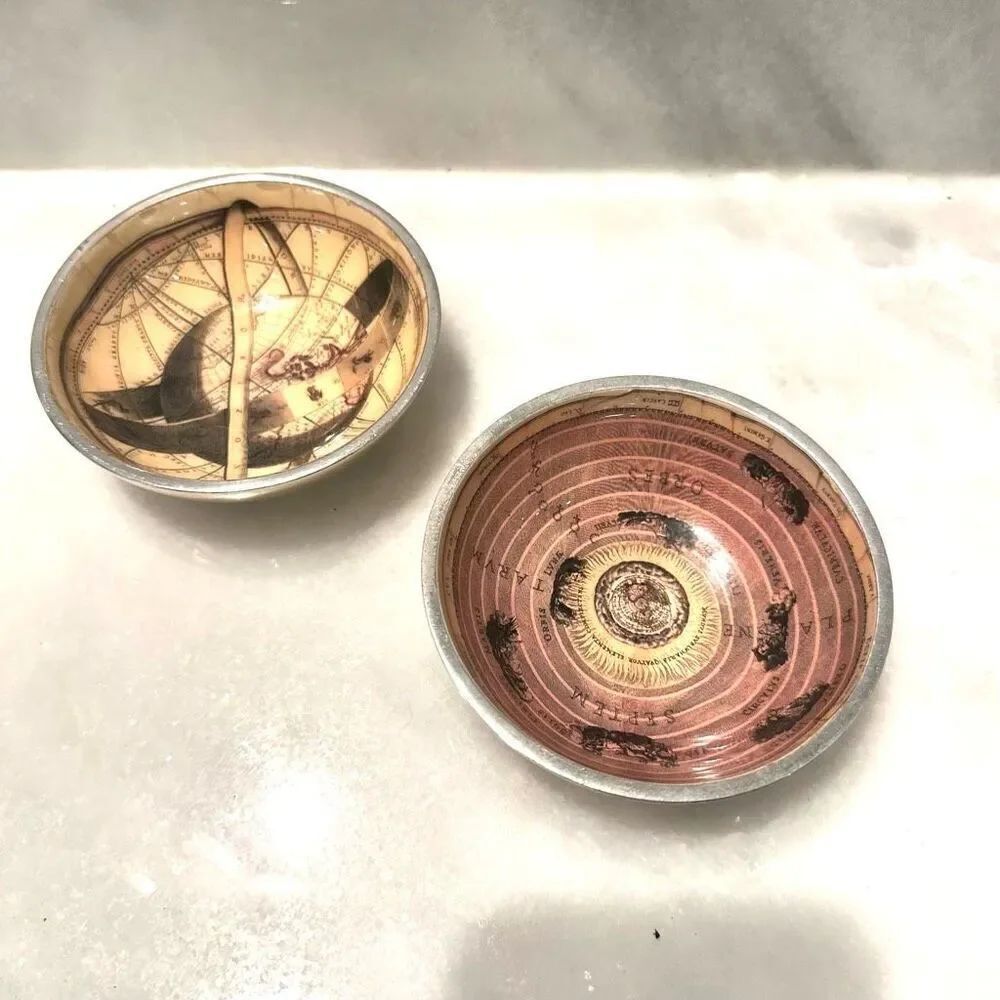 Vintage Celestial Design Planet Universe Globe Metal Ring/Jewelry Dishes Set of